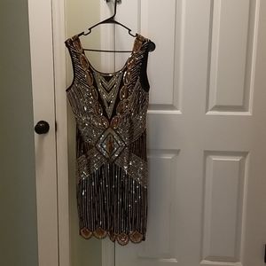 Flapper Sequin Dress Gold, Black and Silver